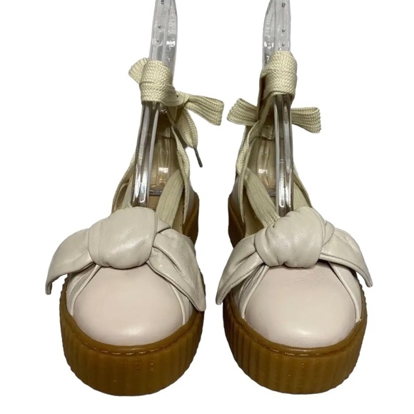 Puma Fenty Creeper Rihanna Beige Leather Oatmeal Bow Accent Sandals, Size 7 - Picture 1 of 9